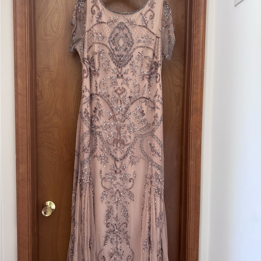Pisaro Nights Beaded Dress Size 16 Blush Nude Gatsby Art Deco Sequin Formal Midi